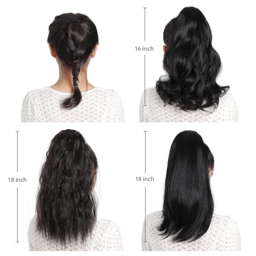 Hspjhtm Black Ponytail Hair Extensions, Ponytail Extension 16" Short Wavy Curly Wrap Around Pony Tail Heat Resistant Synthetic Hairpiece For Women Dark Brown #TOP5