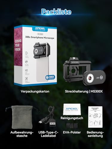 APEXEL 300X Smartphone Mikroskop - Professionelle Trichomanalyse & Mikrowelt Erkundung