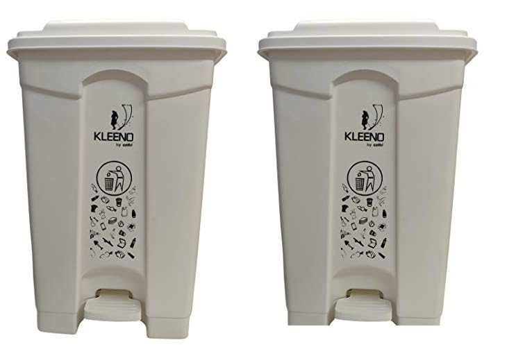 Image of Cello Strong Plastic Step-On Pedal Garbage Dustbin 60 Ltr White & White (COMBO)
