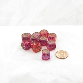 Red and Violet Gemini Translucent Dice with Gold Colored Pips D6 12mm (1/2in) Set of 12 Wondertrail