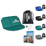 Faltbares Iso-Sitzkissen (40x40cm) mit Wärme isolierender ALU Unterseite +Tragetasche & Karabinerhaken für ideale Befestigung am Rucksack maximaler Schutz vor Kälte Nässe Schmutz + Outdoor E-Book Grün