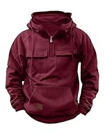CARGO HOODIES -- This hooded sweatshirt features a quarter zipper closure, an adjustable drawstring, cargo pockets, a leather label, and stretchy ribbed cuffs and hem SOFT FABRIC -- Thin fleece lined, thicker than others single-layer hoodies, more wa...