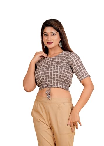 Image of Yash Gallery Women's Cotton Zig-Zag Printed Regular Regular Fit Short Sleeve Blouse