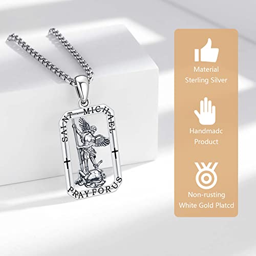Brisskaari Saint Michael Necklace For Men Women 925 Sterling Silver Catholic Archangel St Michael Pendant Saint Patron Amulet Necklace Religious Jewelry Gifts #TOP5