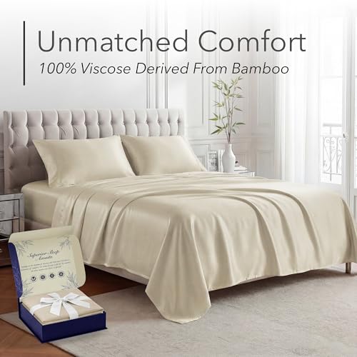 Image of DECOLURE 100% Viscose Derived from Bamboo Sheets Twin Size - Luxury 3 Pc Naturally Cooling Sheets, Ultra Soft Bed Set - Deep 17 inch Pockets, Durable Double Stitching, Oeko Tex Standard (Creme)