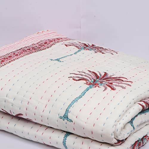Couette Kantha coton imprimé palmier grand couvre-lit bohème 90X108 pouces INDACORIFY - 5