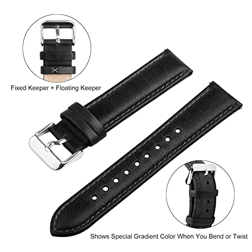 Image of Fullmosa 20mm Quick Release Leather Watch Band for Garmin Samsung Galaxy | Strap for Garmin Vivoactive 6 /5,Venu Sq 2 /Sq,Galaxy Watch 7 /6 /5 40mm 44mm Women Men, Gradient Black&Silver Buckle