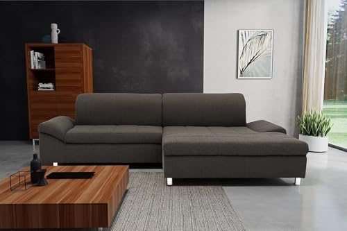 DOMO. collection Ecksofa Mika, Couch in L-Form, Polsterecke, Longchair rechts, 260 x 178 x 80 cm (BxTxH), anthrazit