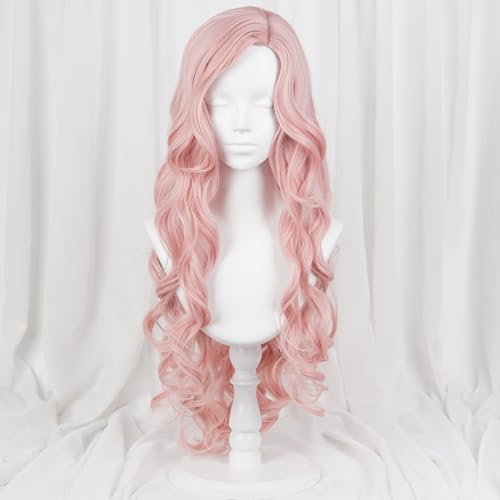 MAGQOO Pink Wig for Women Girls Long Curly Pink Wigs Side Part Halloween Cosplay Costume Party Wigs