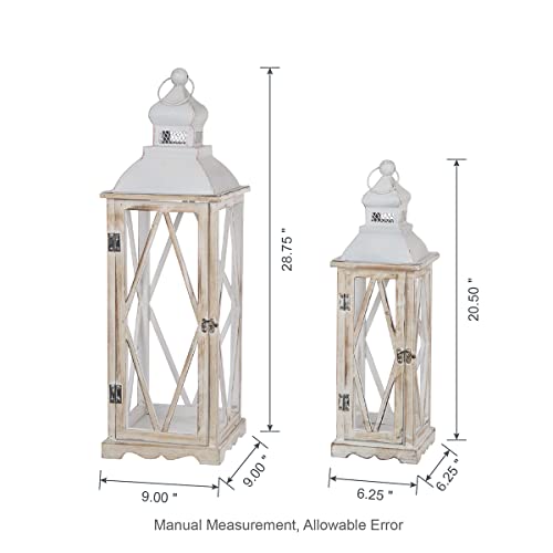 Glitzhome 1406202722-1 Farmhouse Wood Metal Lanterns Decorative Hanging Candle Lanterns White Set Of 2 thumb #4