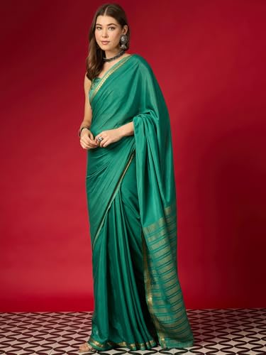 Image of AKHILAM Women's Mysore Silk Ethnic Motif Printed Saree With Unstitched Blouse Piece