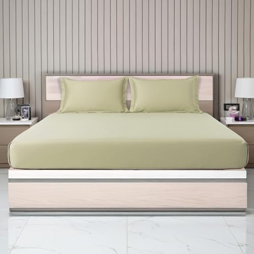 Image of LANE LINEN 400TC Super King Size Bedsheet with 2 Pillow Cases | 100% Cotton 3 Pc Bedding Set (2.74 M x 2.74 M) | Breathable & Wrinkle-Free | Sustainable & Eco Friendly Bedding Set (Sand)