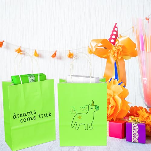 Image of BLEWINDZ 32Pcs Small Paper Gift Bags with Tissues, Green Party Favor Bags with Handles, 8.7 inch Goodie Bag for Birthday, Shopping, Party Supplies
