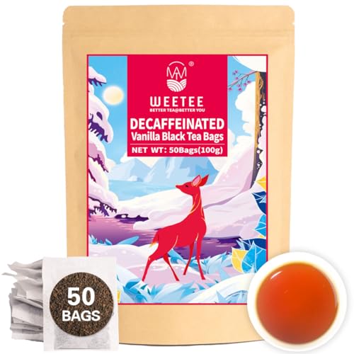 WT WEETEE Decaf Black Tea with Vanilla Flavor, CO2-Decaffeinated, 50 Count