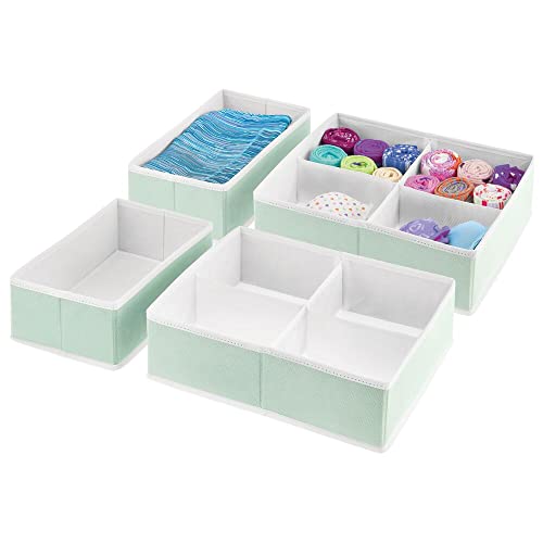 Image of mDesign Soft Fabric Dresser Drawer and Closet Storage Organizer Bins for Bedroom Closet, Dresser Tops, Drawers - 4 Pieces, 10 Compartments - Textured Print - Mint Green