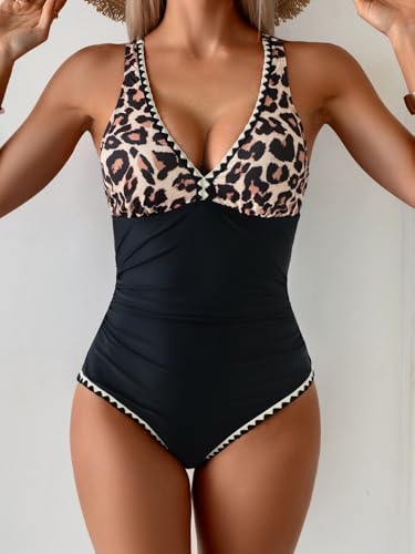 Image of B2prity One Piece Swimsuit for Women Tummy Control Ruched Bathing Suit Push Up Tie Back Swimwear Shell Stitched