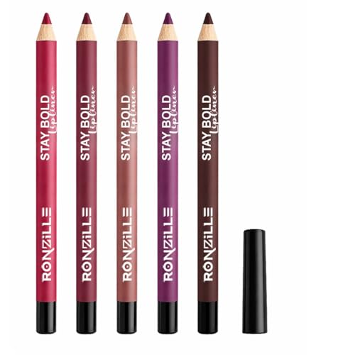 Image of Ronzille Super Stay Matte Lip Liner | Long Lasting Lip Pencil | Smooth Glide Crayon | Waterproof Matte Finish | Lip Definer for Women Set of 5