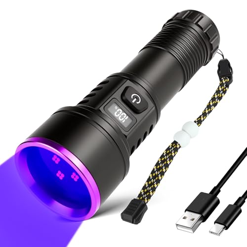365nm uv blacklight flashlight rechargeable with LCD Display,45w Powerful Black Light ultraviolet Flashlight for for Pet Urine Detection, Rockhounding, Scorpion,Resin Curing, Uranium Glass, A/C Leak