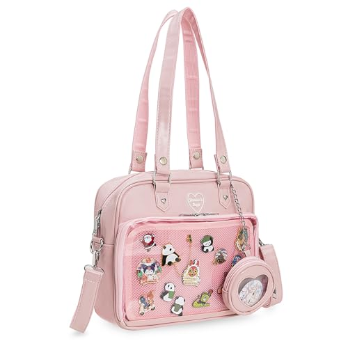 Image of Square Kawaii Ita Bag Crossbody Shoulder Backpack With Insert Pin Display | Large Space For Dolls & Badges, For Anime Kpop Lovers Daily Outings