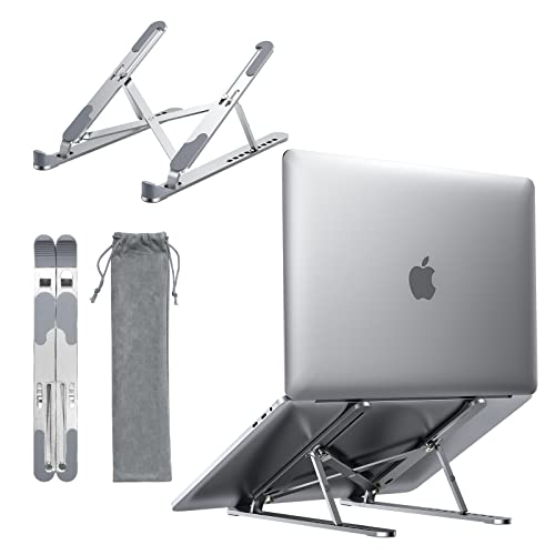 iDsonix Laptop Stand, Foldable Laptop Holder Riser Aluminum Portable Computer Stand Angle Adjustable Computer Riser Compatible with MacBook, Air, Pro, Dell, Surface, Chromebook, All Laptops 10-17"