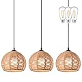 AyshwillDec 3 Pack Woven Pendant Light Boho Chandelier Dome Rustic Farmhouse Chandelier Hemp Rope Light Rattan Light Fixture for Dining Room Living Room Bedroom Kitchen Foyer(Warm White Bulbs Incl.)