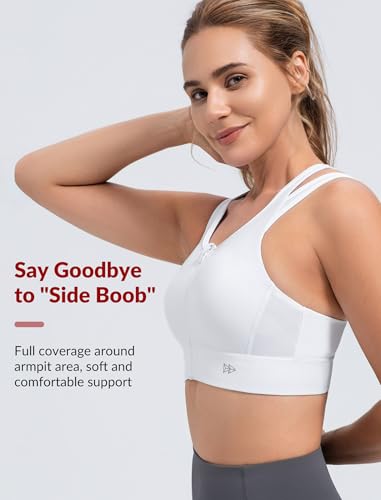 Image of Yvette Front Closure High Support Sports Bras for Women Double Straps Plus Size Sports Bra with Sewn in Pads