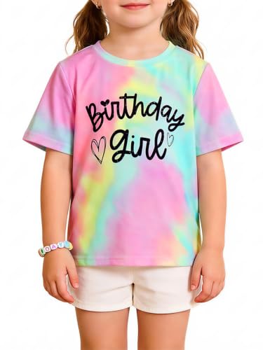 Image of Girls' Birthday Girl Letter Print T-Shirt with Bracelet, Pink, Size 4-12Y, Short Sleeve
