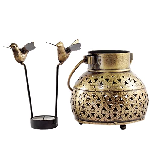 Image of Tealight Candle Holder - Home Decor Items for Living Room, Size : 12 X 15 cms (Mini Pot Bird)., Iron
