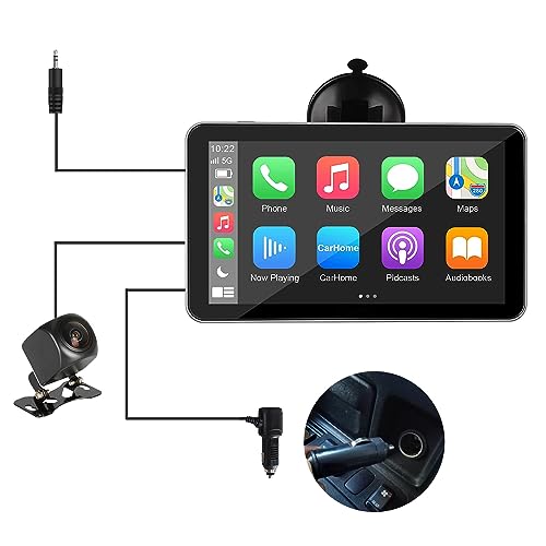 B-Qtech 7 Inch Double Din Car Stereo Apple CarPlay and Android Auto with Backup Camera, Portable Wireless Touch Screen Car Radio Receiver with Mirror Link, Android Auto, Bluetooth, AUX, FM, GPS