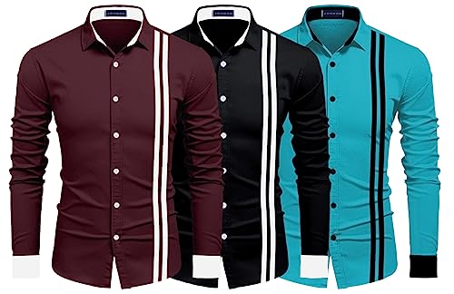 Image of Zombom Men's Striped Regular Fit Shirt