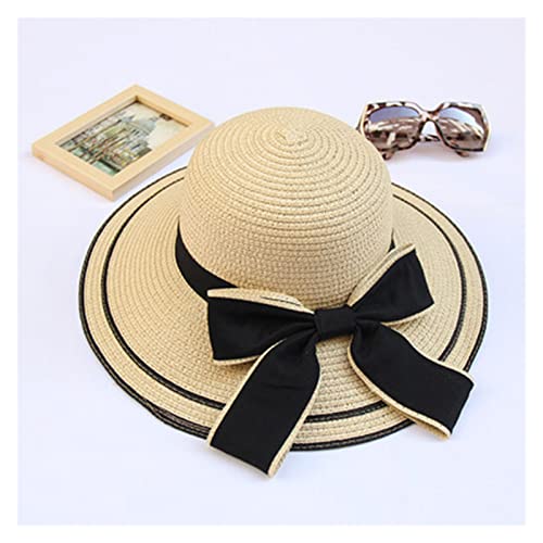 Sombreros for Mujeres Summer Playa Sombrero de Paja Protección Sol Sombreros Visor Pinama Panamá Panamá Flor Amplia Capas de ala 2022 Blanco (Color : Beige, Size : One Size) Cover