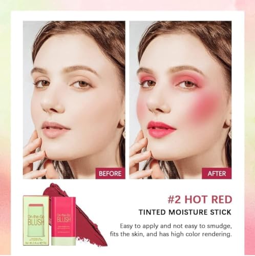 Cream Blush and Lip Tint Stick, Hydrating Formula, 2-in-1 for Cheeks and Lips, SPF 15, Pixi(Hot Red) - Image 2