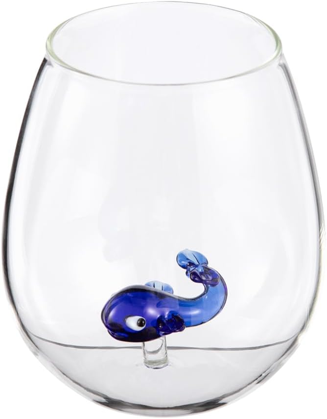 3D Cartoon Animal Figurine Glass CupWall Glass Coffee Mugs Teacup Espresso Shot Glass, Milk Mug for Desktop Decoration Christmas Birthday Valentine's Day Gift (Blue-whale)