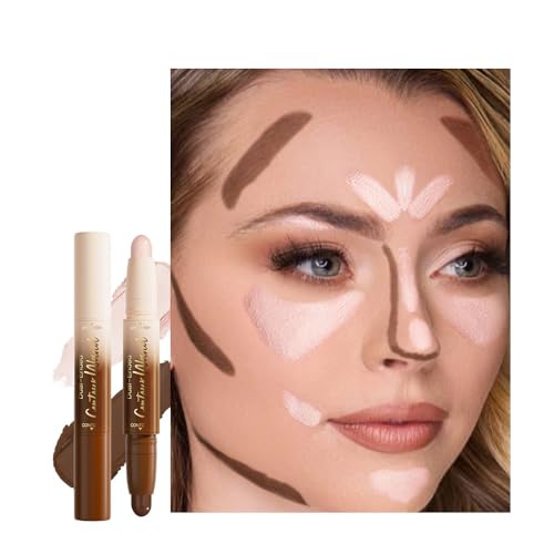 QIDSTERS 2in1 Cream Contour Highlighter Stick, Neutral Bronzer Makeup Sticks, Applies Dual-Ended Sculpting Stick for Face Body, Long Lasting Waterproof No Smudging, Suitable for Makeup Beginners- Rich