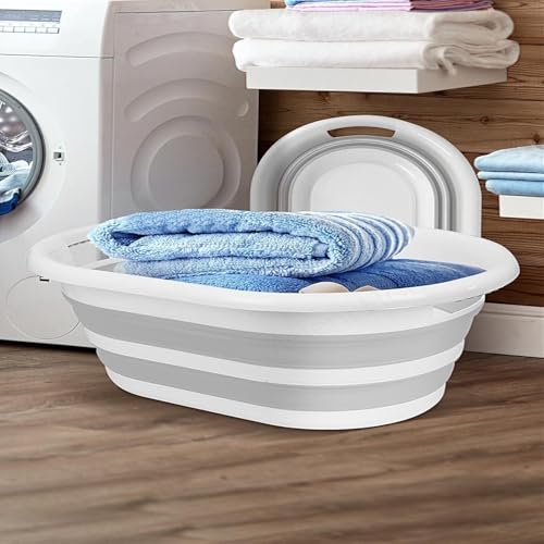 25 Litre Katlanabilir Silikon Çamaşır Sepeti, Akordiyon Tasarım, Taşınabilir Düzenleyici (GRİ, 25 LİTRE)