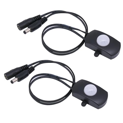 2Pcs Mini LED PIR Motion Sensor Switch, DC 5-24V 2A Infrared Activated LED Switch Controller, Black