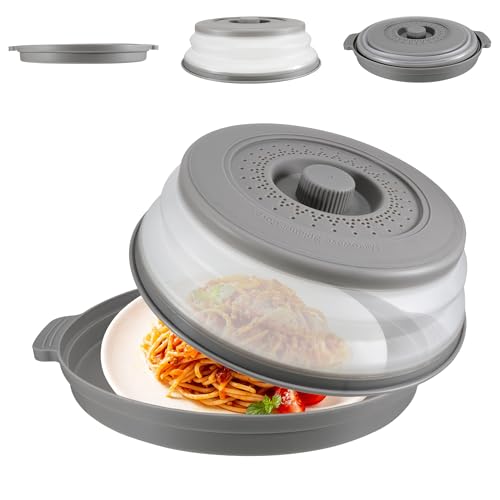 Dajidafu Microwave Cover for Food, Collapsible Microwave Plate Cover with Tray BPA-Free Plate Covers for Food Microwave Splatter Cover Microwave Lid Cover for Food Microwave Splatter Guard (Gray)