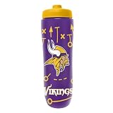 Party Animal NFL Football Squeeze Bottle, 32 oz BPA-Free Sports Water Bottle with Quick Flow for Kids & Adults, Minnesota Vikings