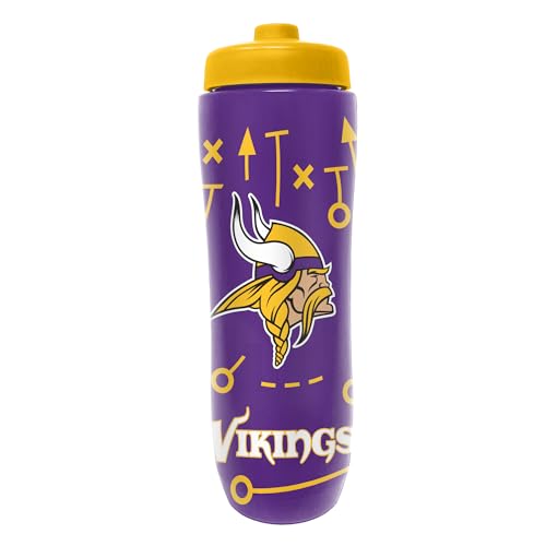 Party Animal NFL Football Squeeze Bottle, 32 oz BPA-Free Sports Water Bottle with Quick Flow for Kids & Adults, Minnesota Vikings