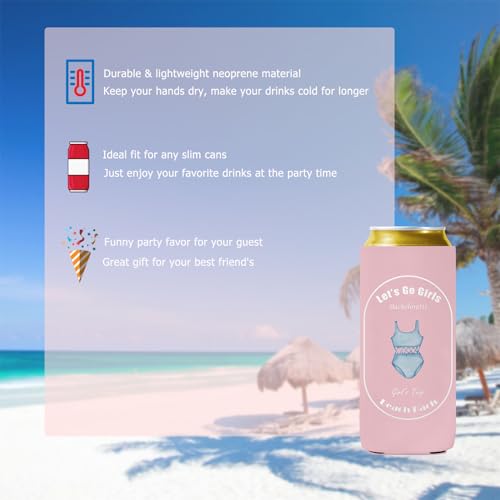 Image of Last Toast On The Coast Bachelorette Can Coolers - 12 Pack Beach Bach Party Skinny Drink Sleeves, Funny Bridesmaids Beer Cozy Bulk Gifts