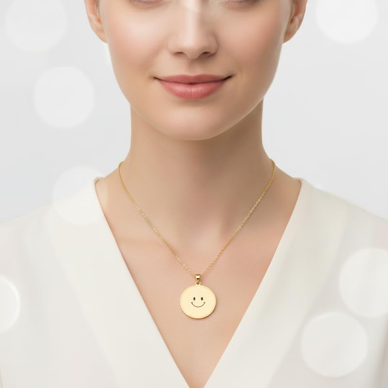 Collier argent 925 plaqué or avec pendentif visage souriant gravé main