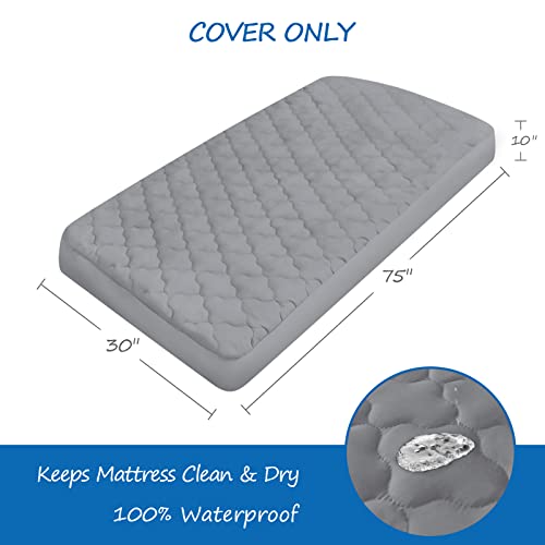 Cot Mattress Pad - Waterproof Quilted Cot Size Mattress Cover Topper 30" X 75" X 10" Fitted For Narrow Twin/Camp Bunk/Rvs Bunk/Guest Beds, Soft & Breathable Microfiber Protector, Grey (Cover Only) #TOP1