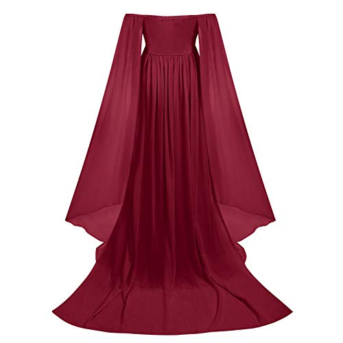 Women Off Shoulder Elegant Fitted Maternity Gown Long Flare Cape Sleeve Cross-Front V Neck Slim Fit Maxi Photography Dress Half Circle Pregnancy Maternity Dress For Baby Shower Photoshoot Wine Red Xl #TOP3