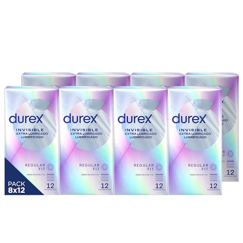 Durex Preservativos Invisible Extra Lubricado, Ultra Fino, 12 condones [Pack 8 Unidades]