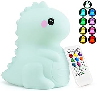 PAMANO Dinosaur Night Lights for Kids -USB Rechargeable Animal Silicone Lamps with Touch Sensor and Remote Control -Portable Color Changing Glow Soft Cute Baby Infant Toddler Gift