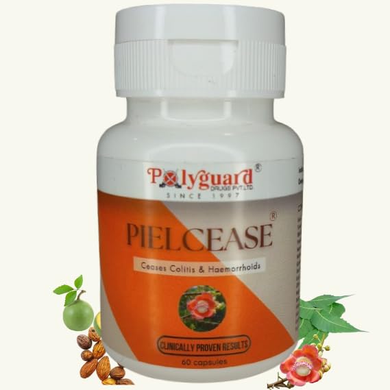 Polyguard Pielcease (60 Capsules) | Effective Relief from Piles Pain | Discomfort | Burning and Itching | Constipation | Mahaneemb, Haritaki, Nagkesar | Ayush Approved | No Heavy Metal |