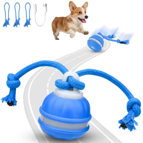 Interaktives Hundespielzeug, Interaktiver Spielball für Hunde, Hundeball Welpenspielzeug Ball Wicked Ball Dog Ball mit 3 Spielmodi, Elektrischer Hundeball mit Kauschnüren für Kleine Hunde & Welpen