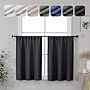 Lecloud estelle 36 inch black curtain tiers light filtering short curtain for windows farmhouse window treatments herringbone textured curtains rod pocket each 30 w x 36 l 2 panels set black  urban country home decor