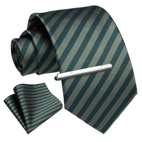 Image of Enlision Ties for Men Plaid Stripe Tie Handkerchief Woven Classic Formal Necktie Pocket Square Clip Set