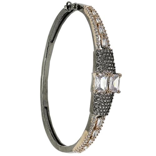 Image of ZENEME Rhodium-Plated Square Shaped American Diamond Studded Kada Bracelet For Girls and Women
